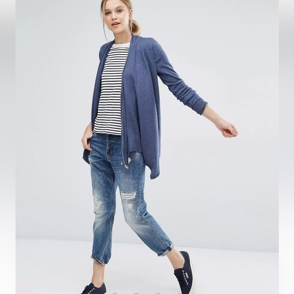 Abercrombie and Fitch Navy Blue Drape Waterfall Cardigan Small - Picture 2 of 12